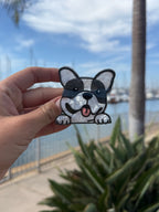 Peeking French bulldog face hair claw clip in black and white pearlescent finish