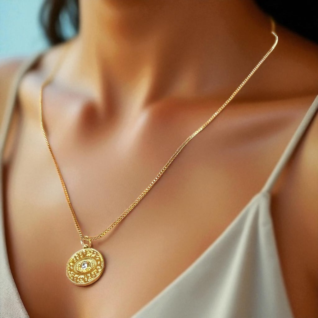 Celestial Coin Gold-Filled Medallion with Crystal Necklace
