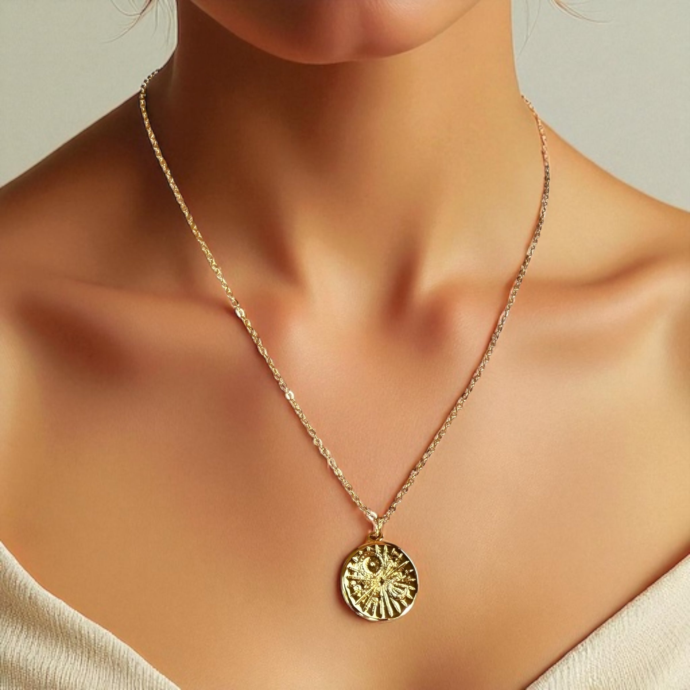 Sun and Moon Coin Necklace - Gold-Filled Medallion Pendant