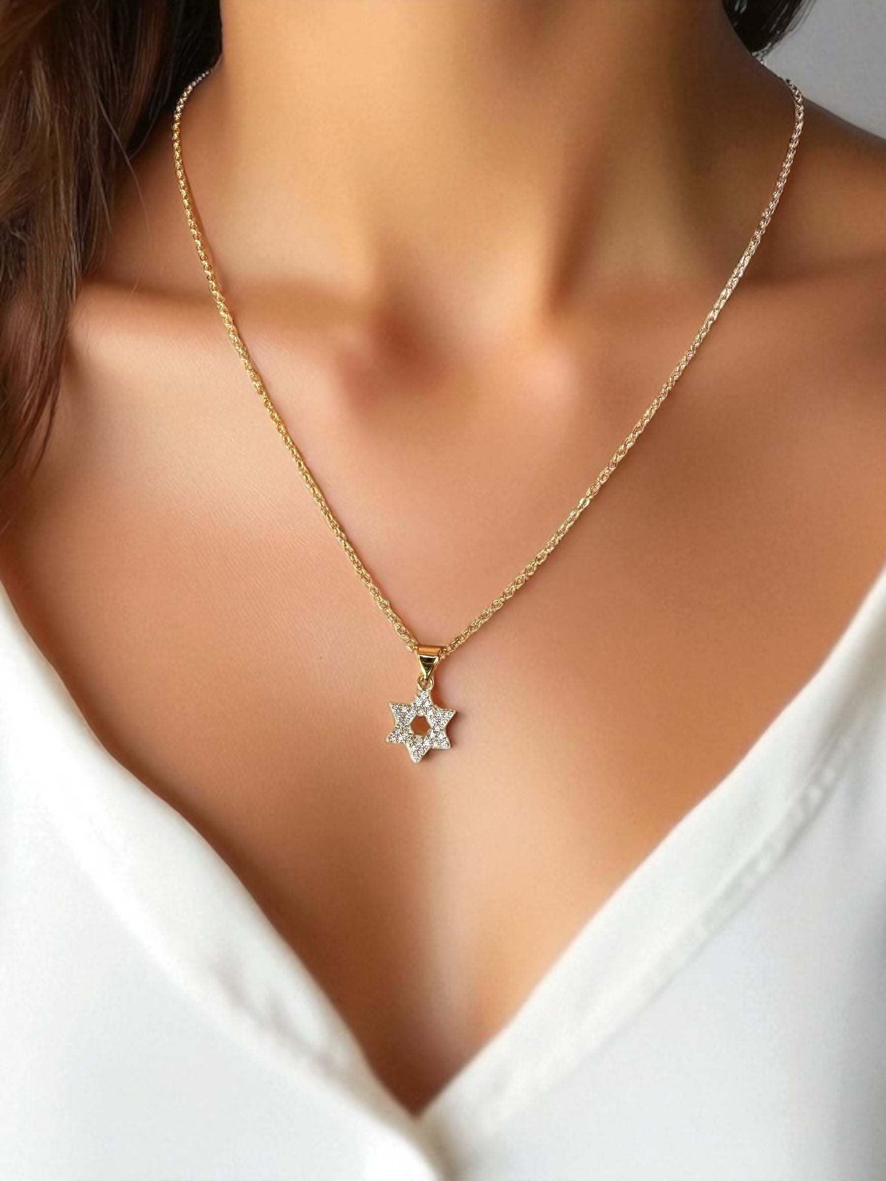 Six-Point Star Crystal Gold Filled Necklace