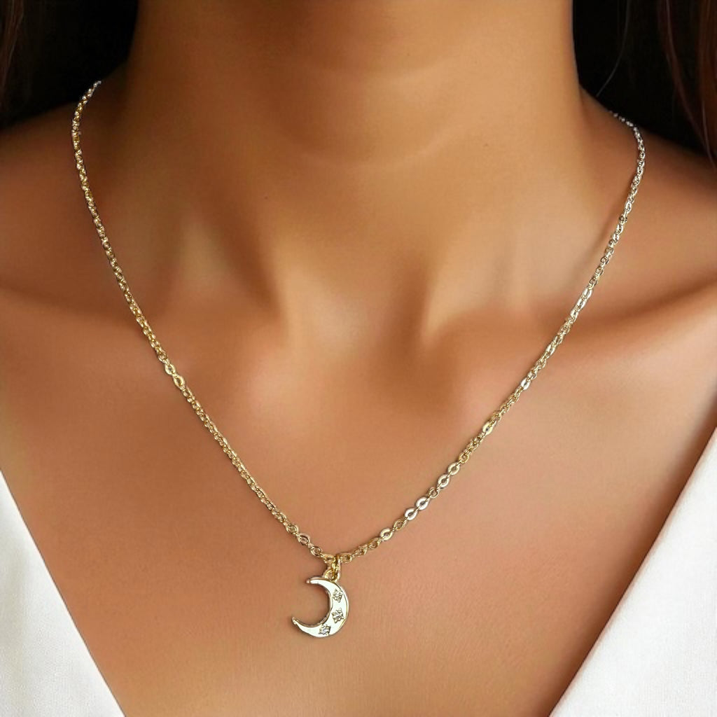 Crescent Moon Crystal Gold-Filled Necklace