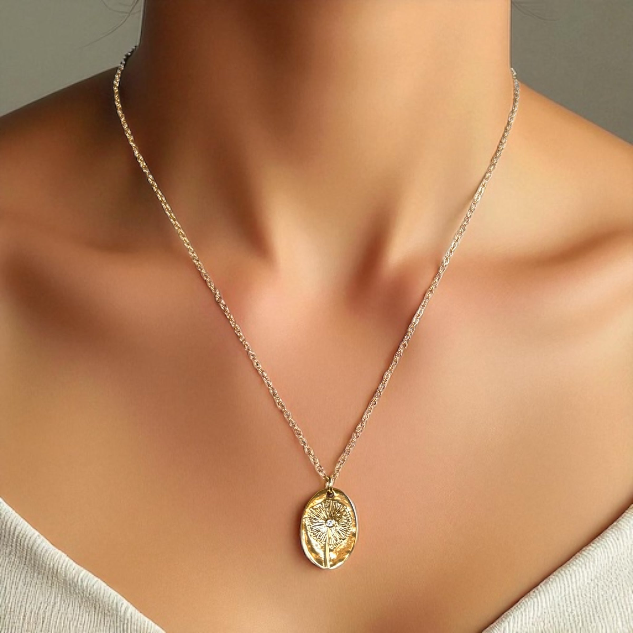 Dandelion Medallion Gold-Filled Necklace