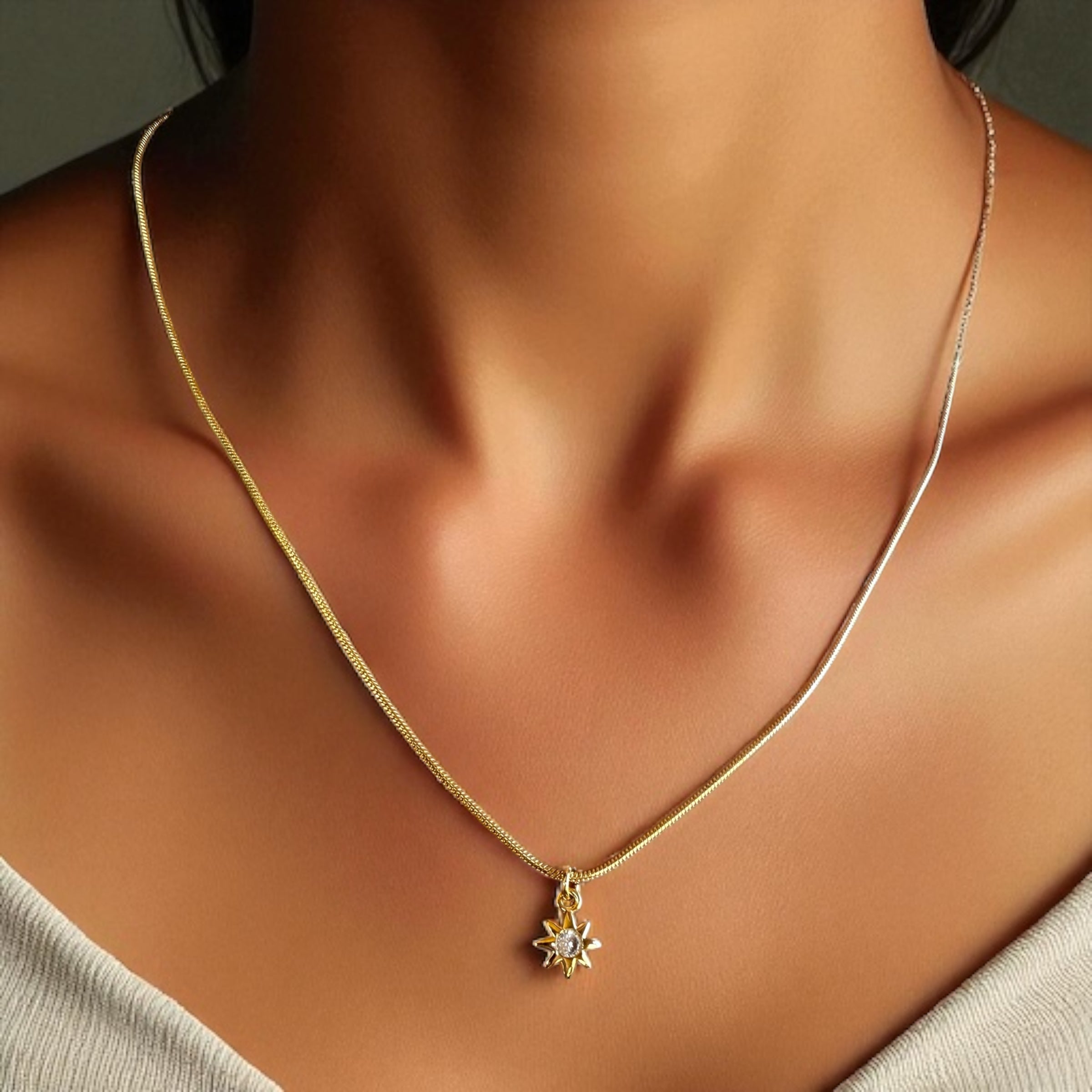 Crystal Starburst Flower Gold Filled Necklace