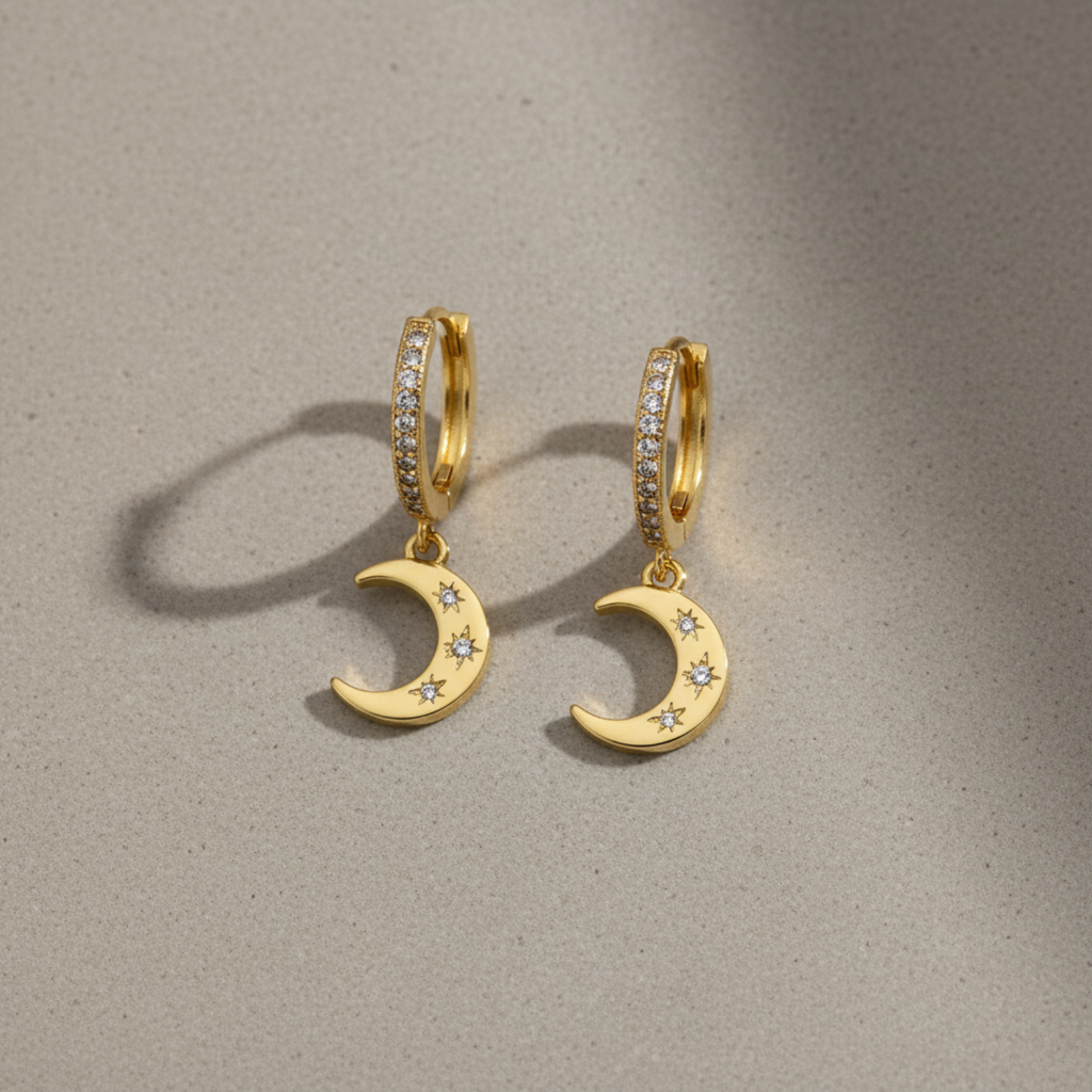 Crescent Moon Gold-Filled Hoop Earrings