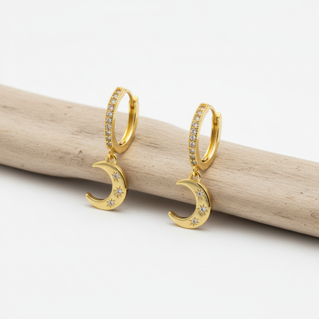 Crescent Moon Gold-Filled Hoop Earrings