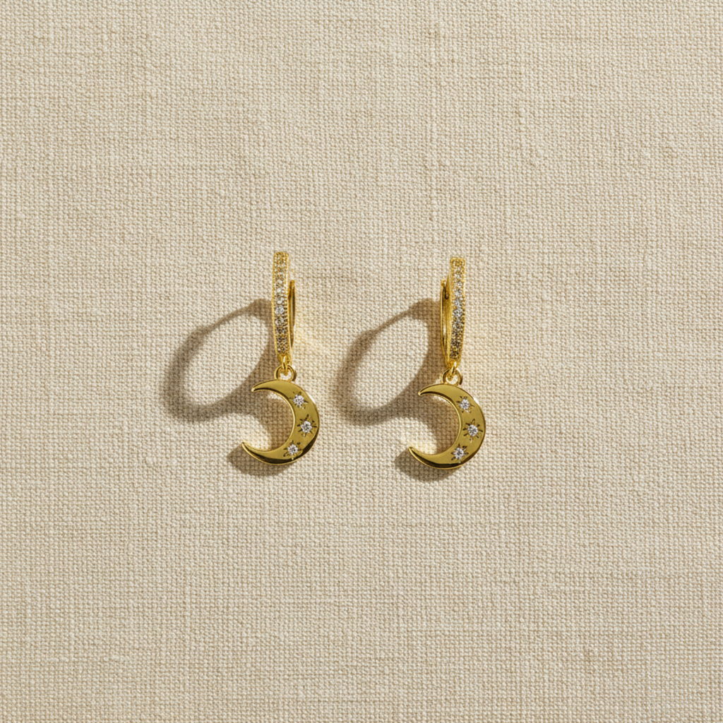 Crescent Moon Gold-Filled Hoop Earrings
