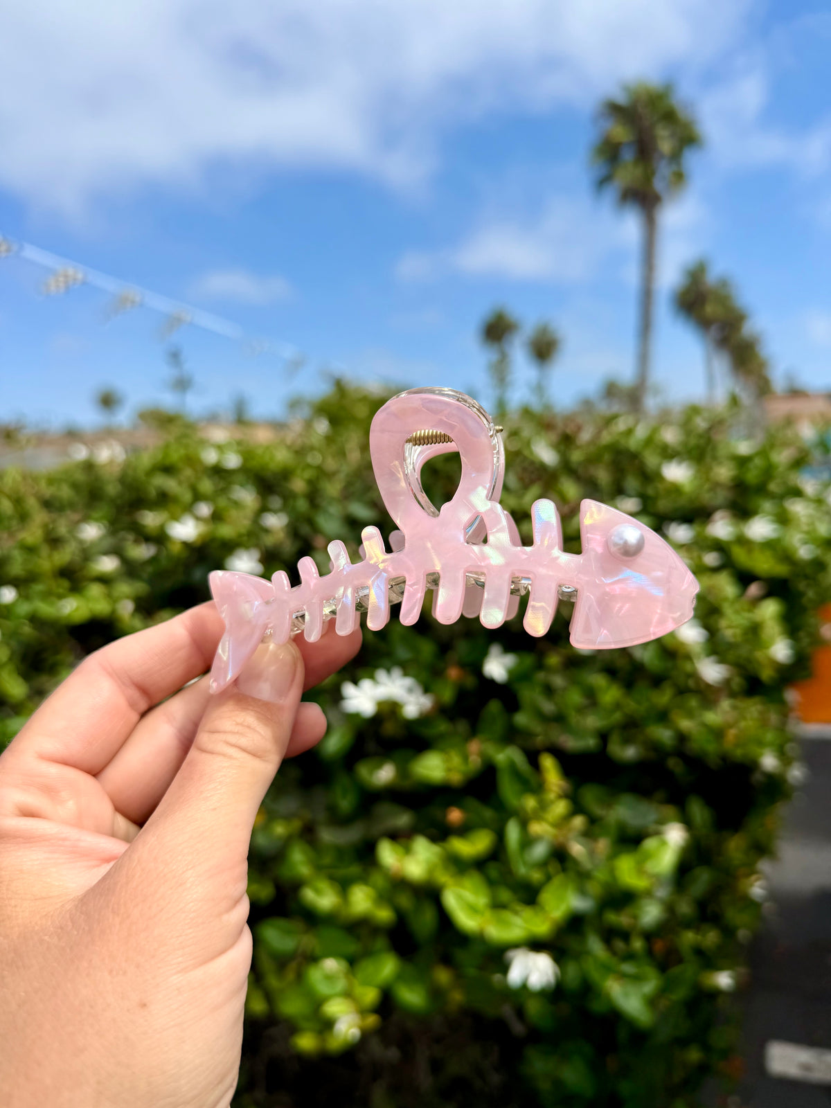 Pink Fish Bones Hair Claw Clip