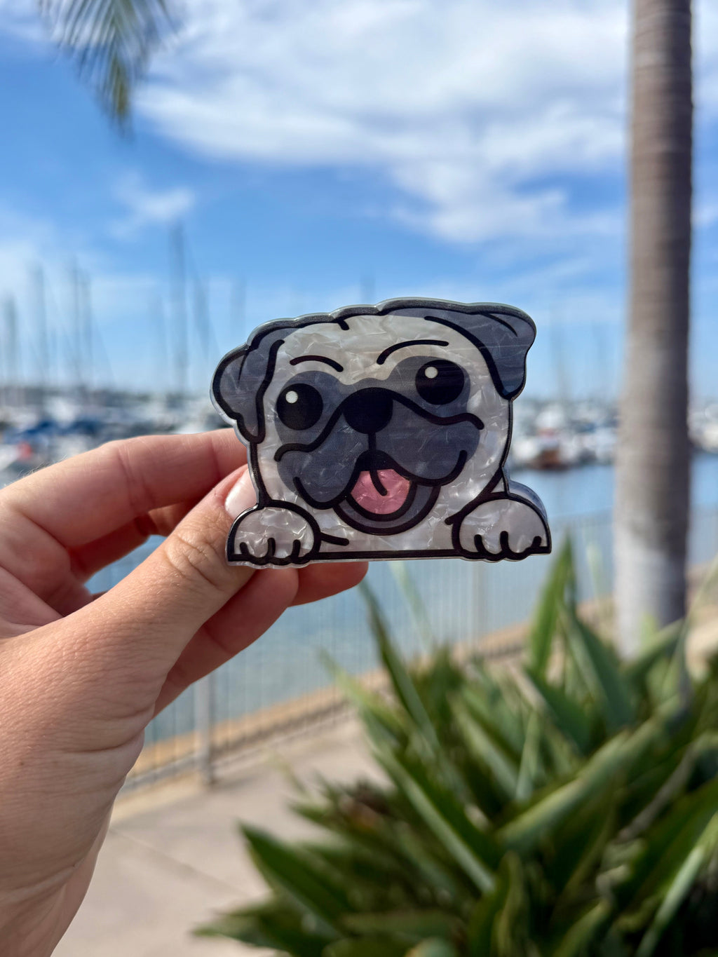 Pug face hair claw clip with pearlescent finish