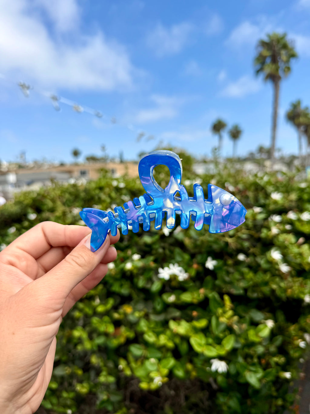 Deep Blue Fish Bones Hair Claw Clip