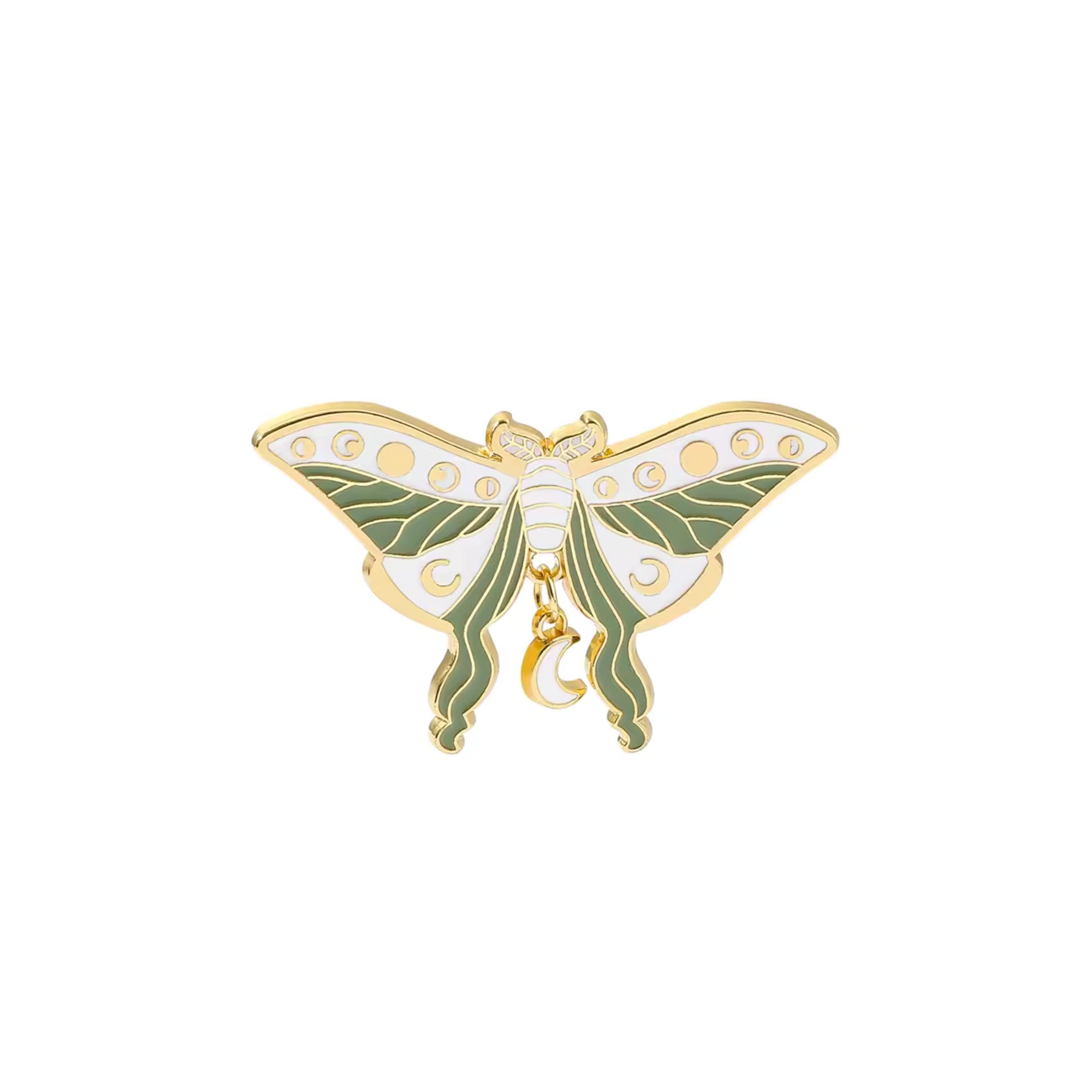 Luna Moth Enamel Pin with Moon Charm
