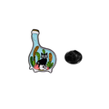 Cat in a Bottle with Skull and Desert Plants Enamel Pin