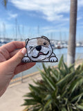 Peeking English bulldog face hair claw clip in grey and white pearlescent finish