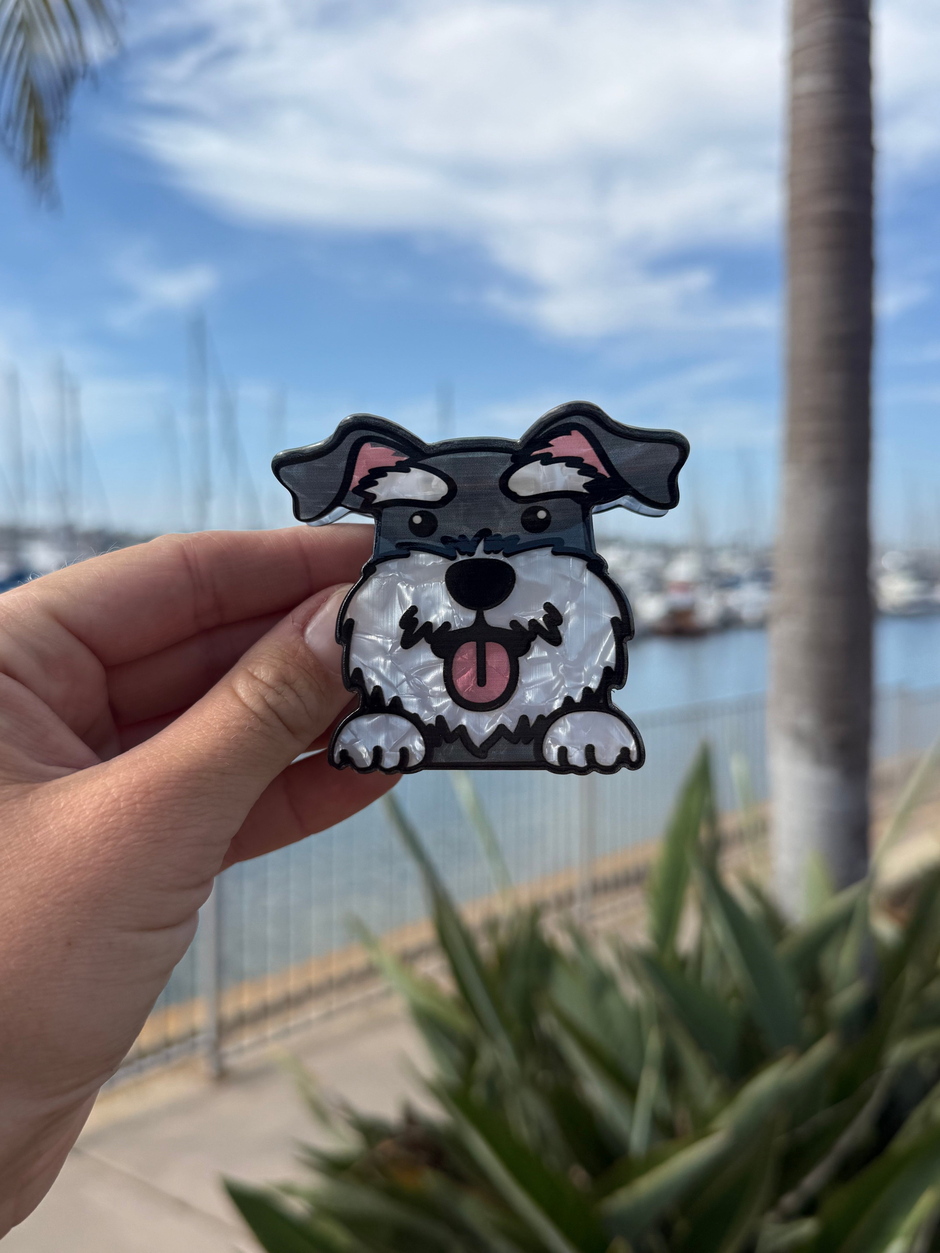 Schnauzer face hair claw clip with pearlescent finish