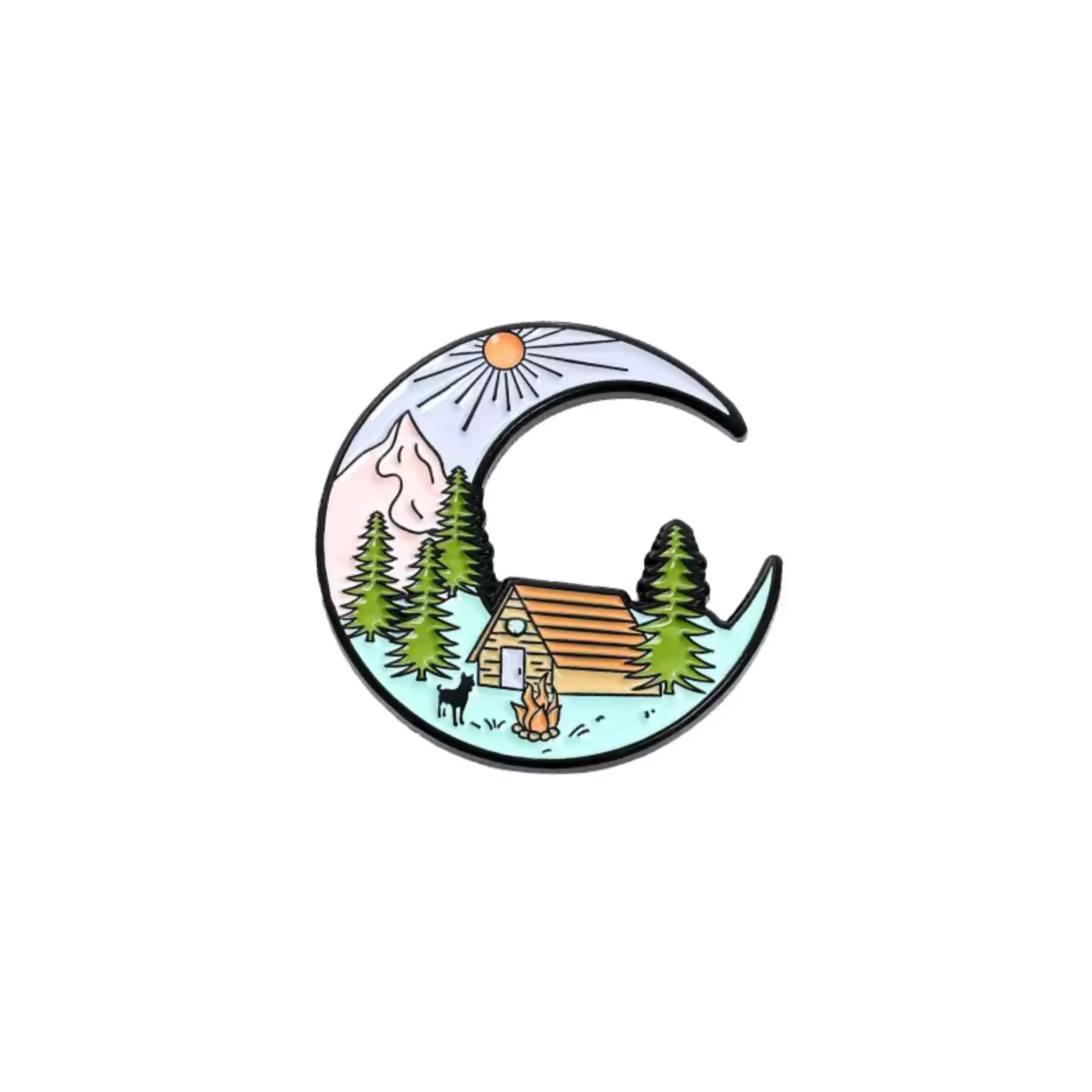 Crescent Moon Camping Scene Enamel Pin