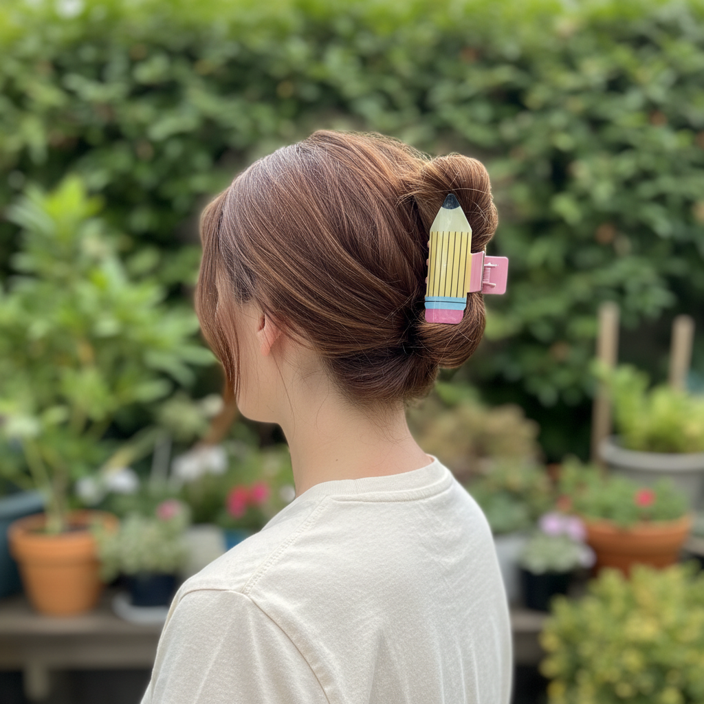 Auburn hair with geometric claw clip