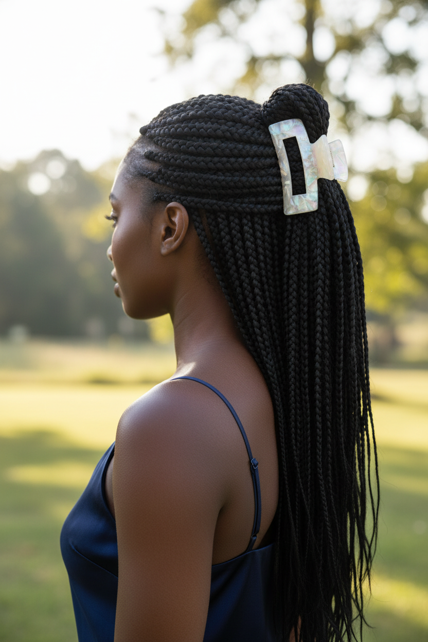 Box braids with navy camisole