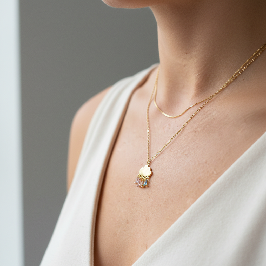 Cloud necklace lifestyle - layering detail