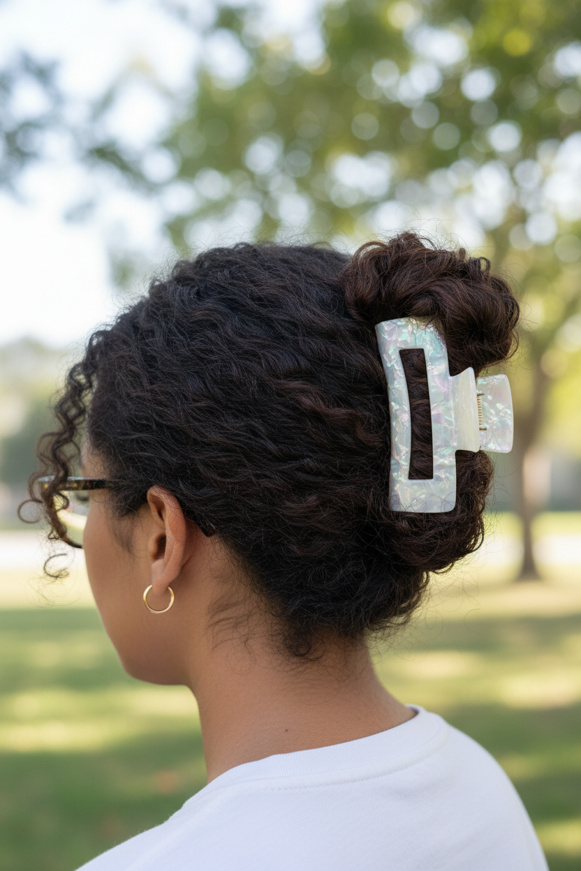 Coily hair high twisted bun