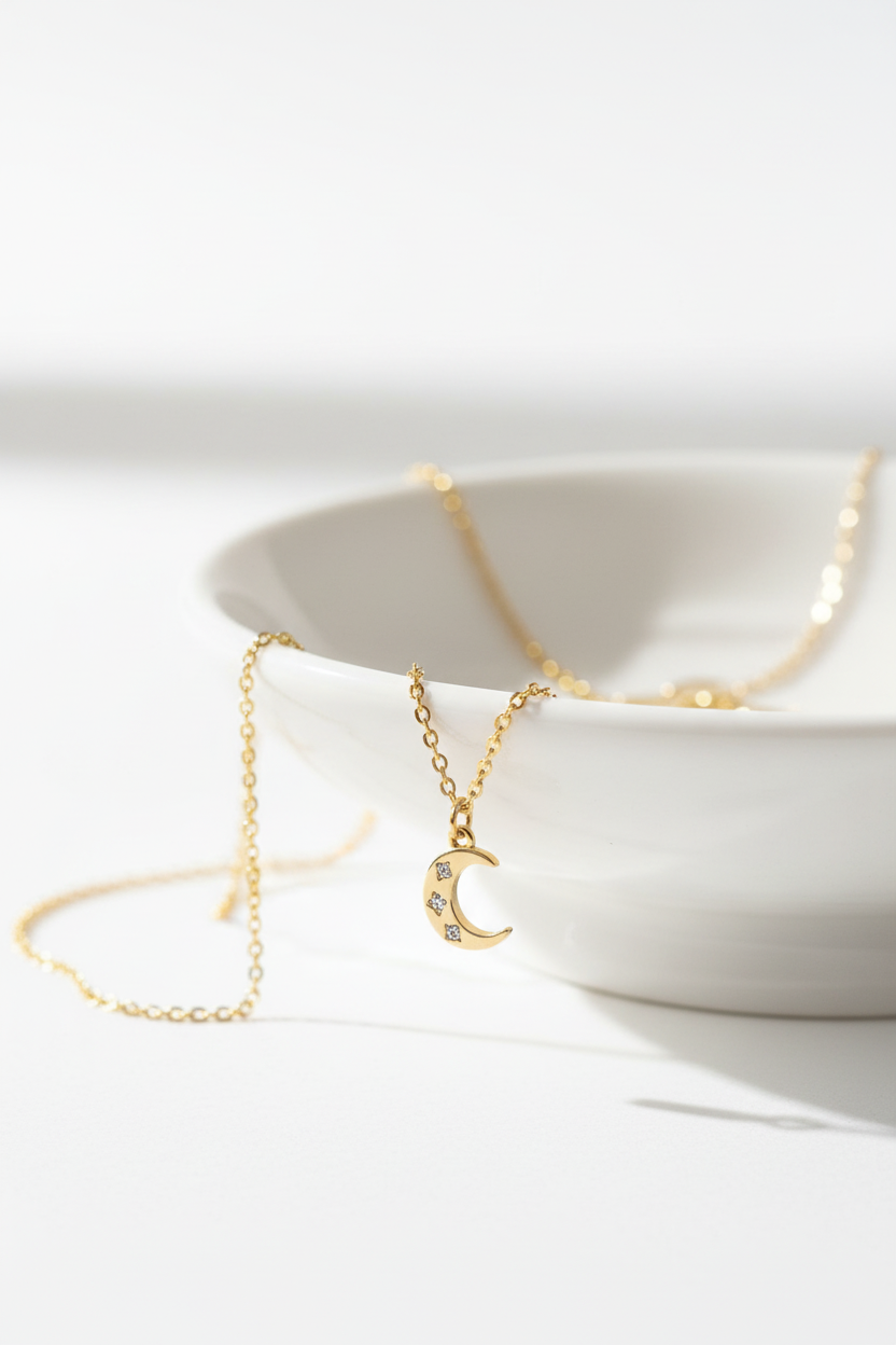 Crescent moon necklace white ceramic simple charm