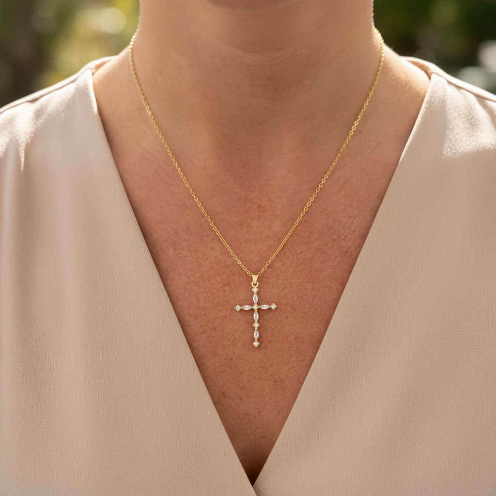 Cross necklace lifestyle - close-up