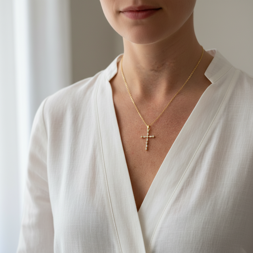 Cross necklace lifestyle - natural light