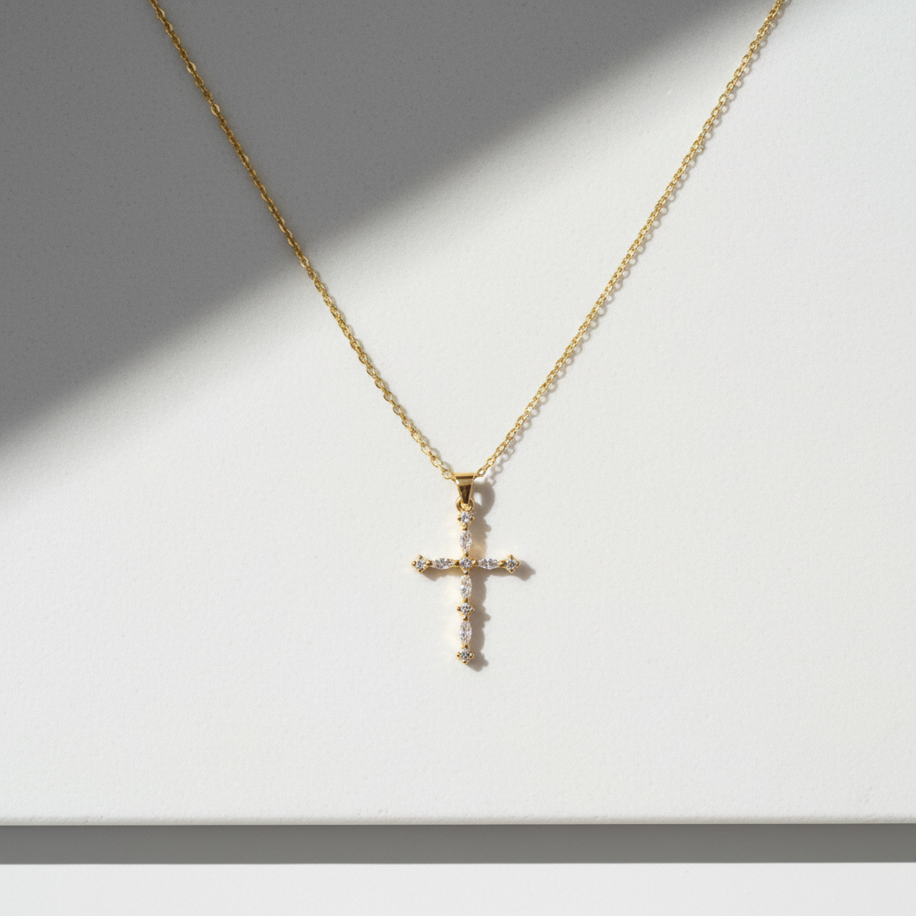 Cross necklace symmetrical on stone