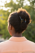 Curly hair with peach linen