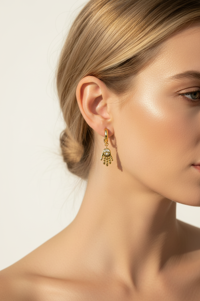 Ear and neck with hair swept to side