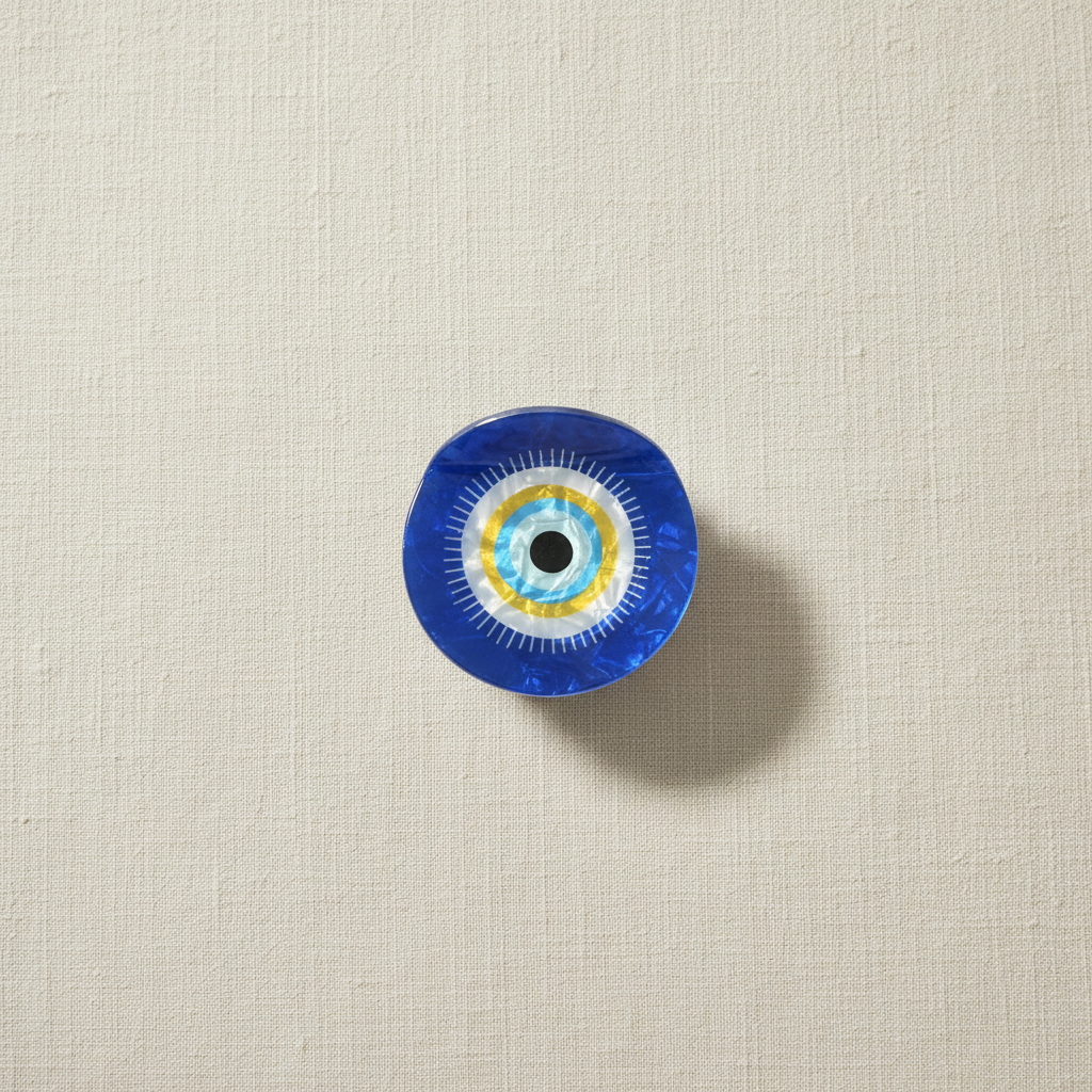 Evil eye hair claw on pale cream linen