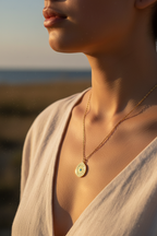Evil eye necklace golden hour outdoor