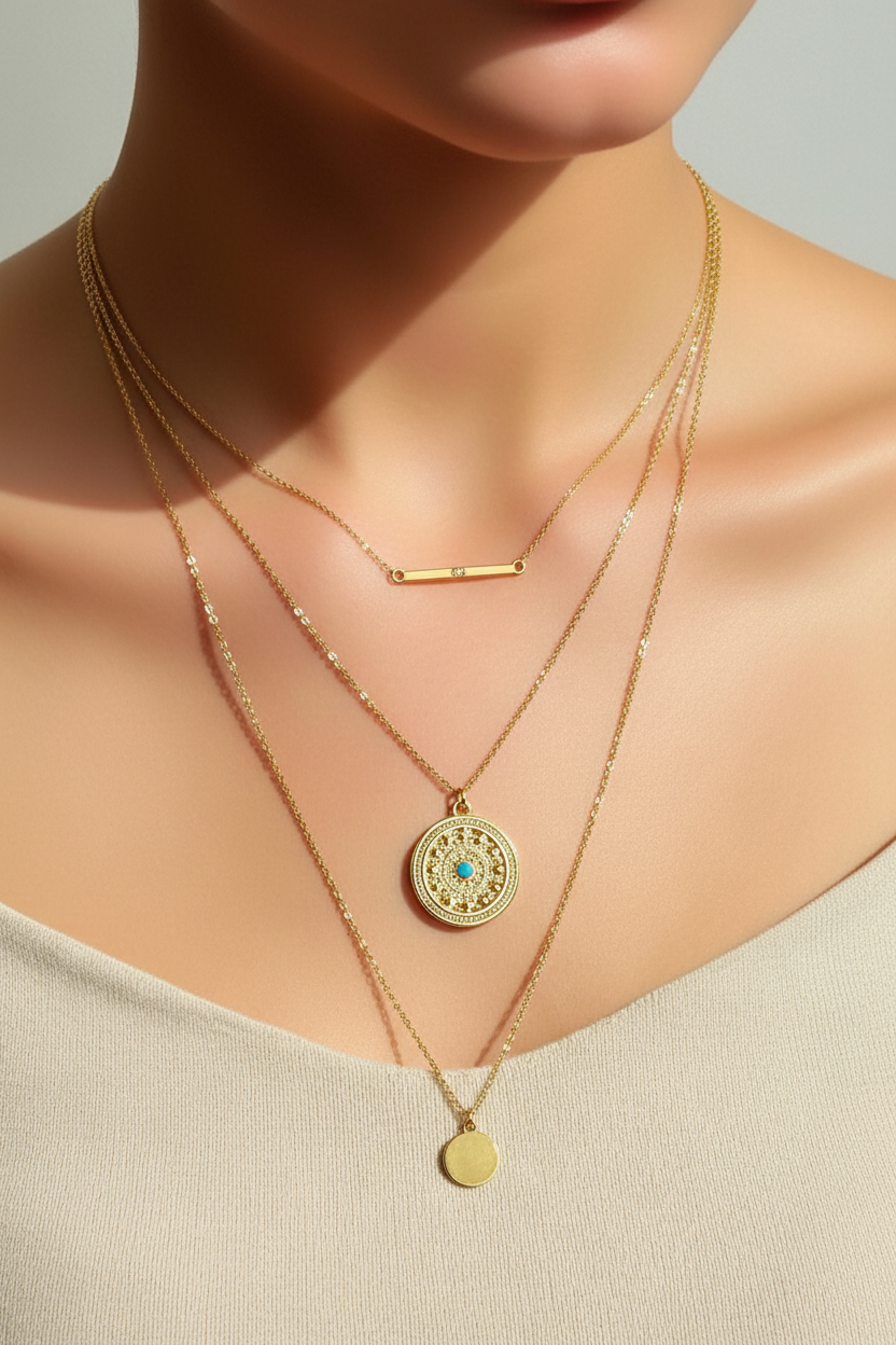 Evil eye necklace layered look