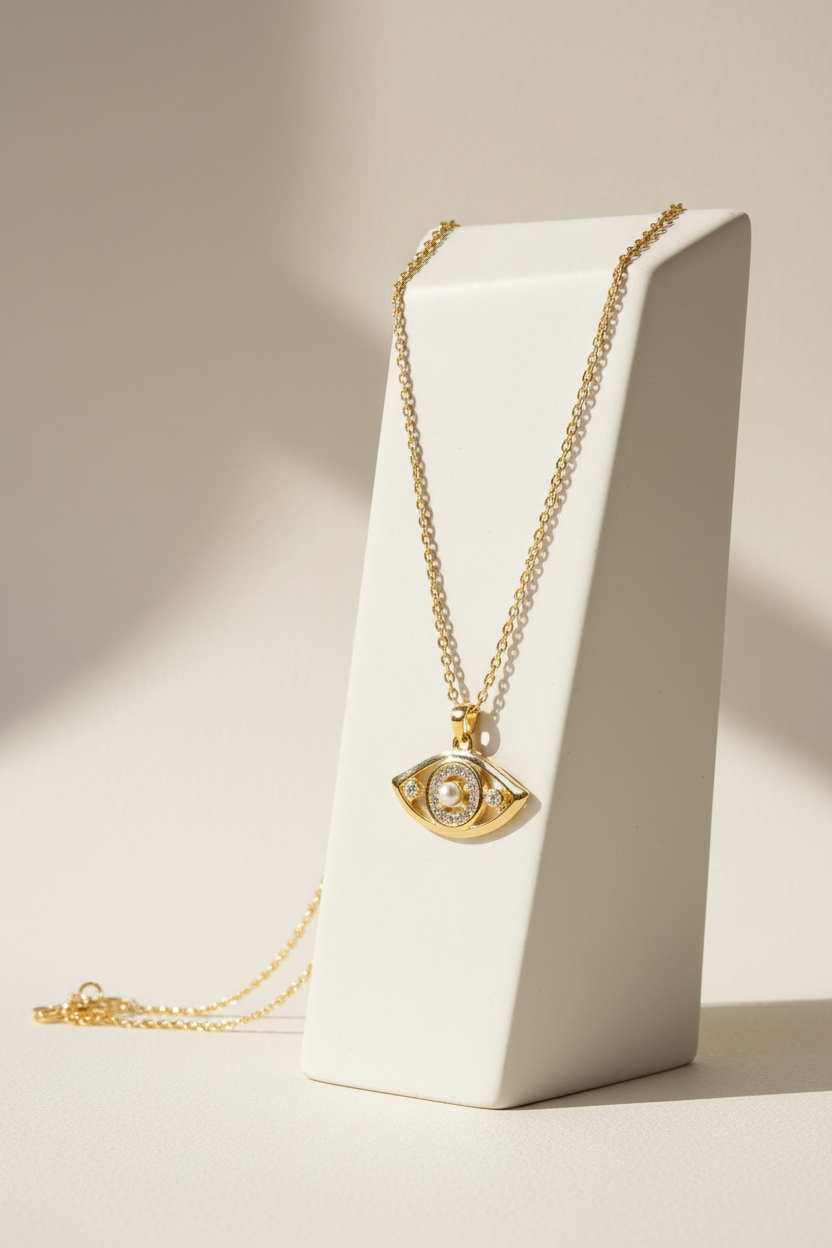 Evil eye necklace minimalist display