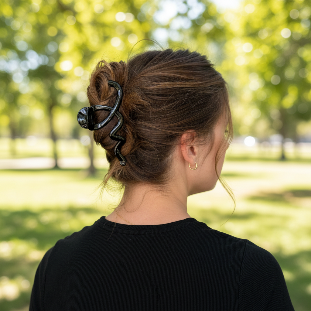 Faceless fine wavy balayage hair with clip