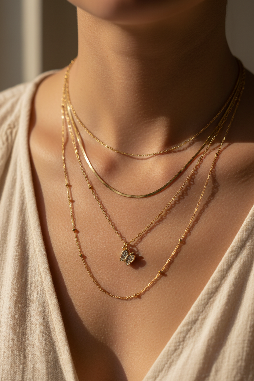 Faceless shot of layered necklaces