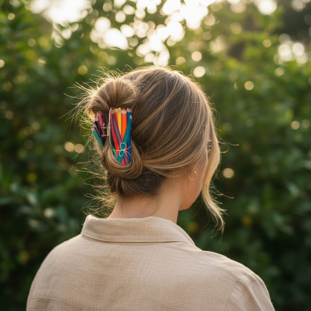 Honey blonde balayage with rainbow pencil clip