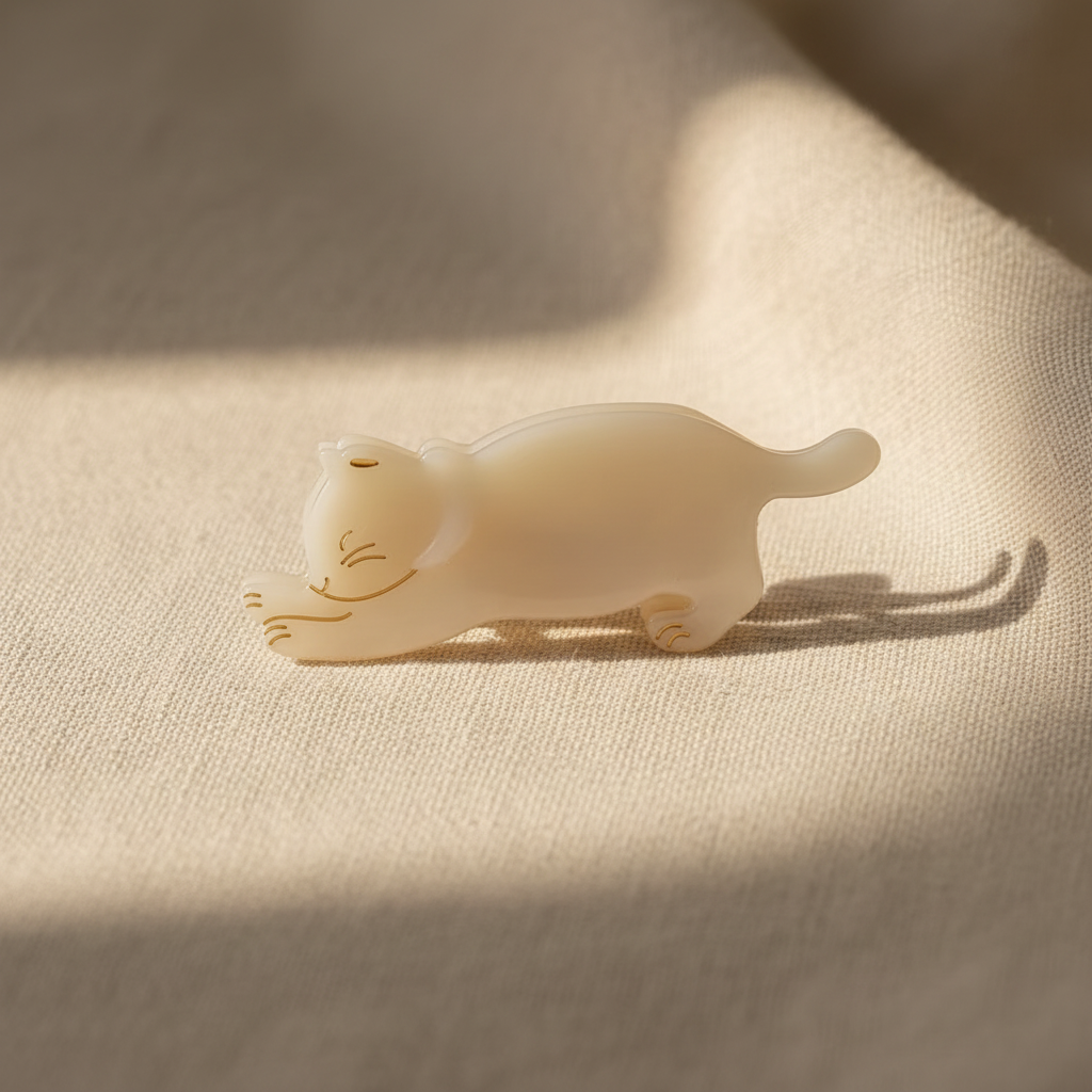 Cream cat hair claw clip on natural linen