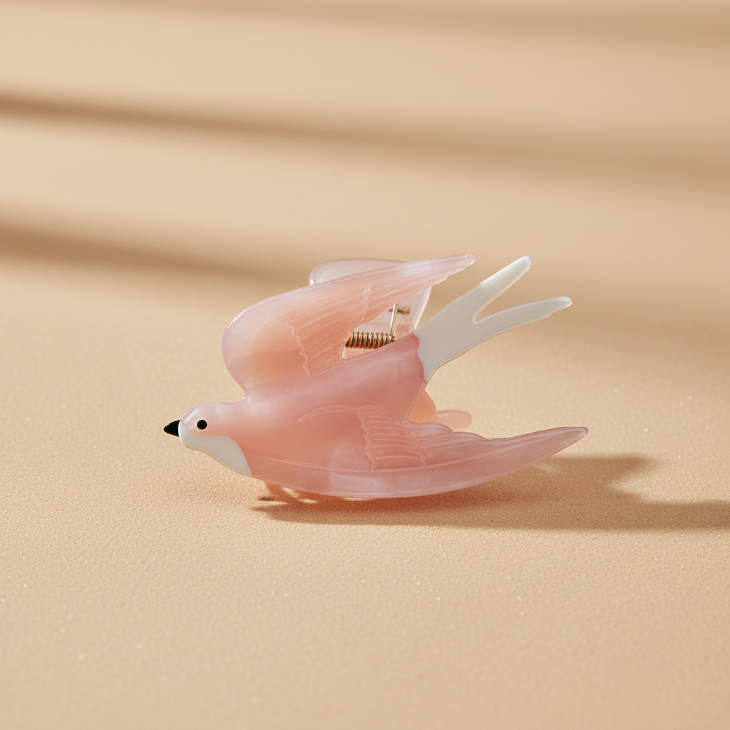 Bird hair claw clip on warm beige surface