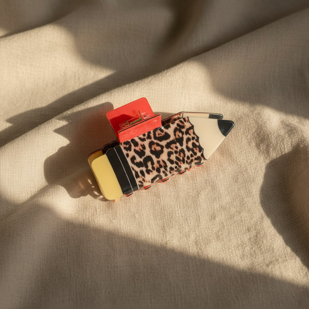 Overhead view of leopard print hair clip