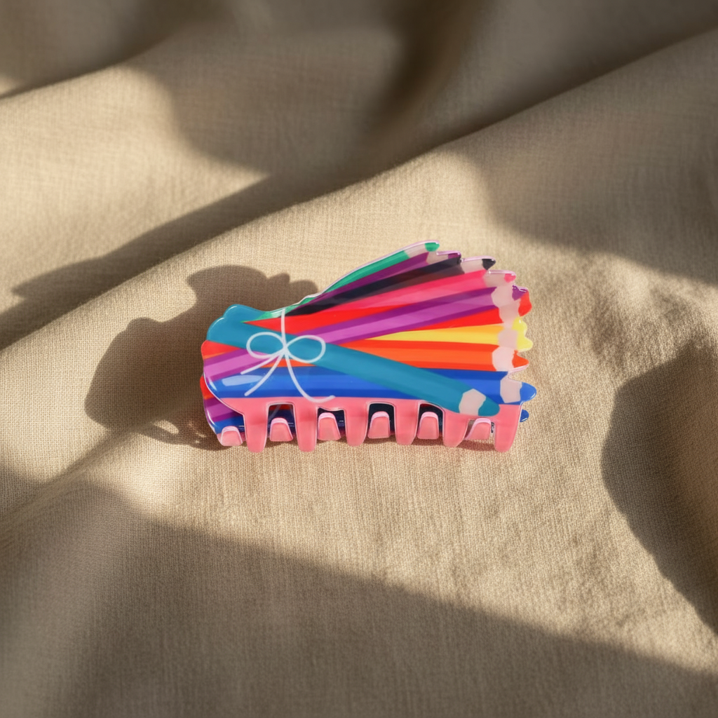 Pencil bundle hair clip on linen with sunlight