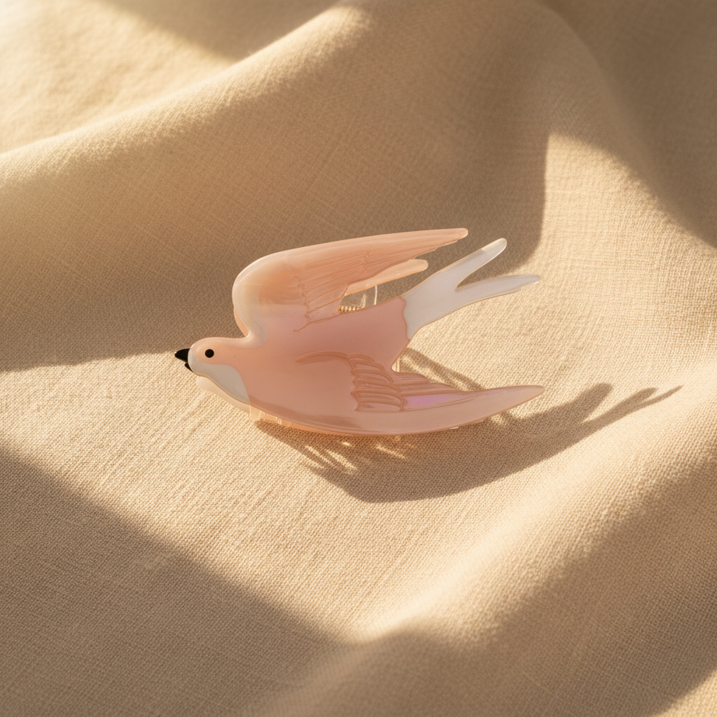 Bird hair claw clip on cream linen