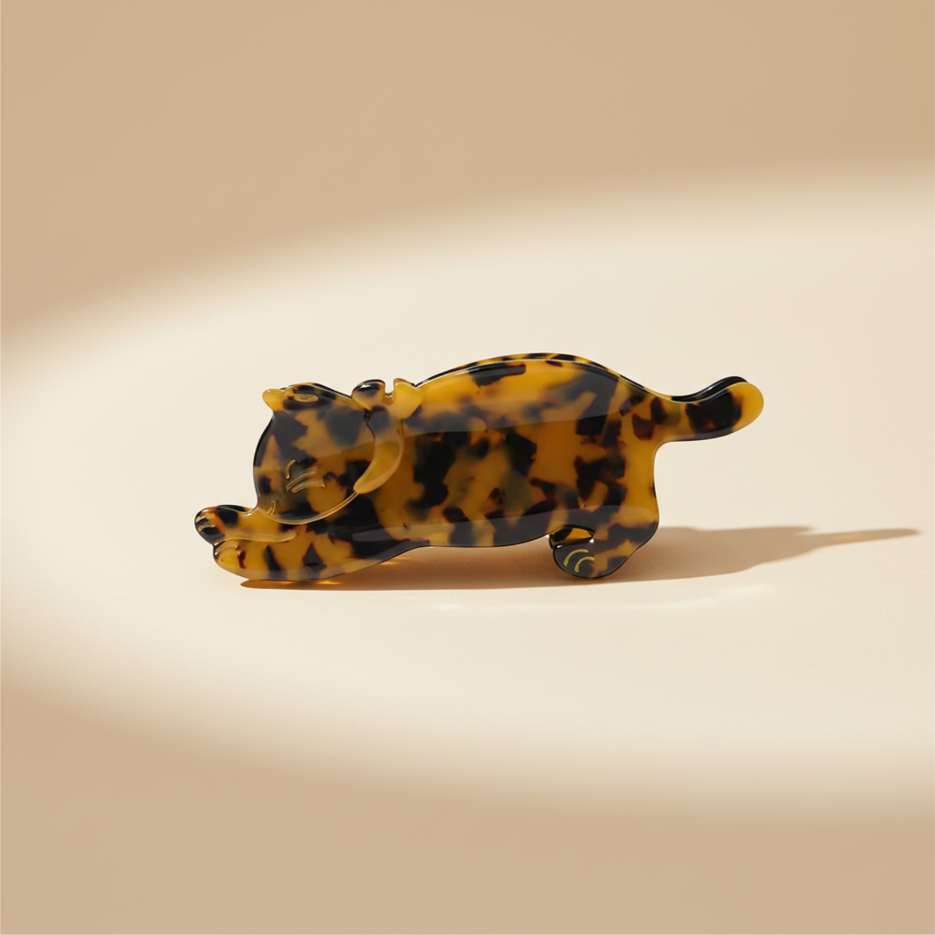 Tortoiseshell cat hair claw clip on warm ivory background