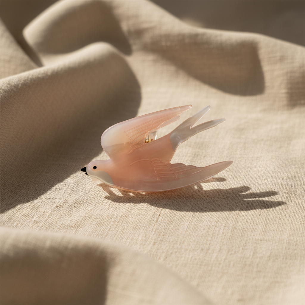 Bird hair claw clip on natural linen