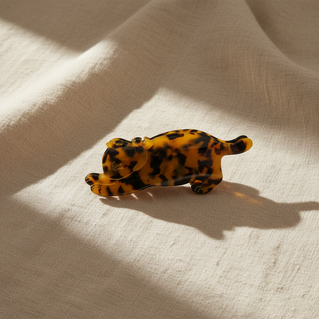Tortoiseshell cat hair claw clip on cream linen
