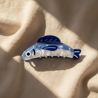 Large fish hair claw clip on natural linen