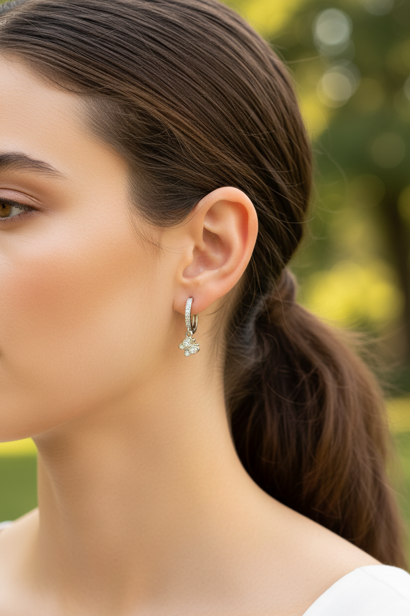 Neck and ear with ponytail and bokeh