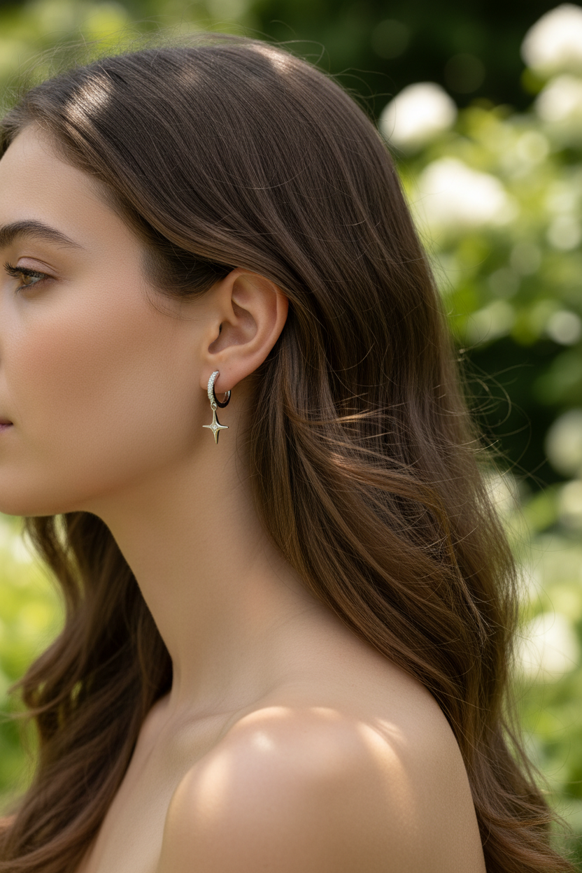 Neck and shoulder with small earrings