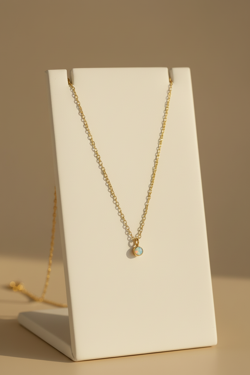 Opal necklace on stand