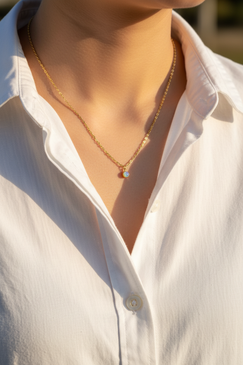 Opal necklace with white shirt