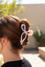 Pink bow clip - side bun