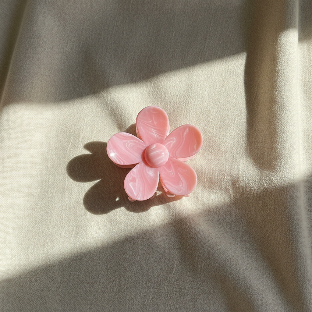 Pink flower on beige linen